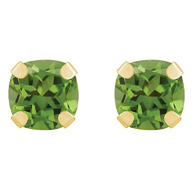 Celebration Gems 10k Gold Cushion Peridot Stud Earrings