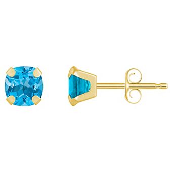Celebration Gems 10k Gold Cushion Swiss Blue Topaz Stud Earrings