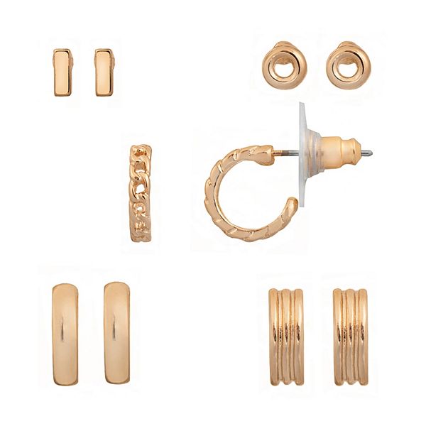 LC Lauren Conrad Gold Tone Clean Metal Nickel Free Earrings Set