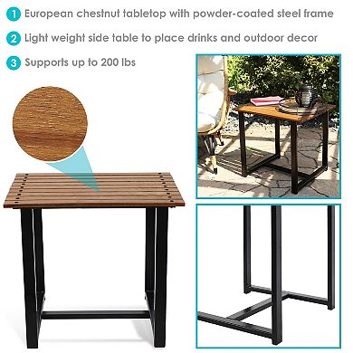 Sunnydaze 23.75 in European Chestnut Rectangular Patio Side Table - Brown