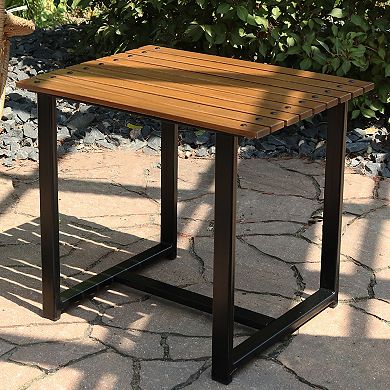 Sunnydaze 23.75 in European Chestnut Rectangular Patio Side Table - Brown