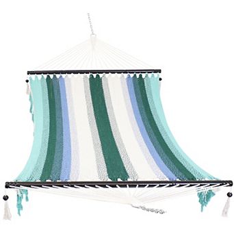 Sunnydaze 2-Person Woven Hammock with Spreader Bars and Fringe