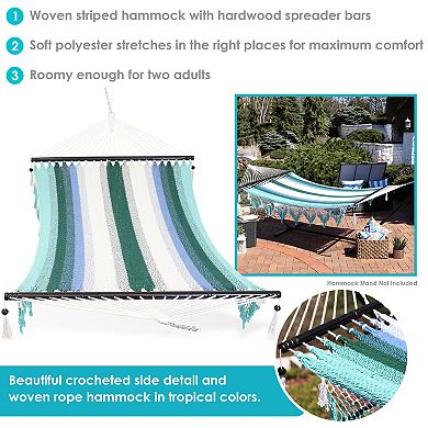 Sunnydaze 2-Person Woven Hammock with Spreader Bars and Fringe