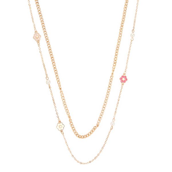 LC Lauren Conrad Rose Gold Tone 2 Row Multi Enamel Flowers and