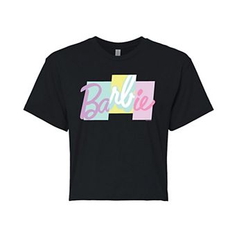 Juniors' Barbie Panel Logo Cropped Graphic Tee