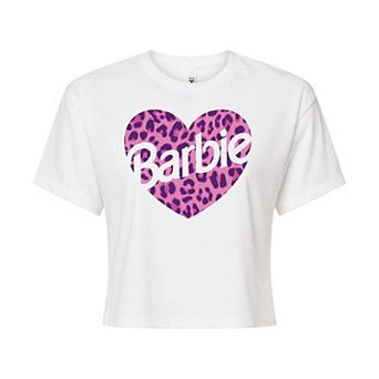 Juniors' Barbie Leopard Cropped Graphic Tee