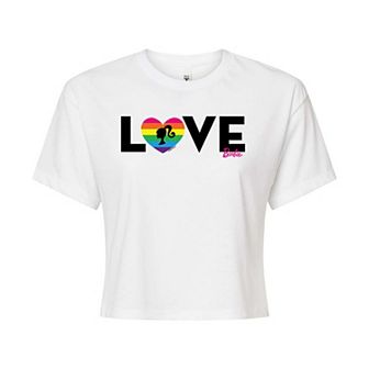 Juniors' Barbie Rainbow Pride Heart "Love" Cropped Graphic Tee