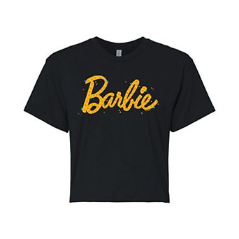 Juniors' Barbie Yellow Flower Logo Cropped Graphic Tee