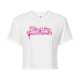 Juniors' Barbie Spraypaint Logo Cropped Graphic Tee
