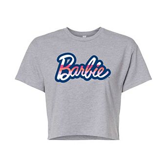 Juniors' Barbie Stripe Logo Cropped Graphic Tee