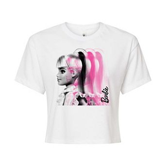 Juniors' Barbie Pink Phased Out Profile Cropped Graphic Tee