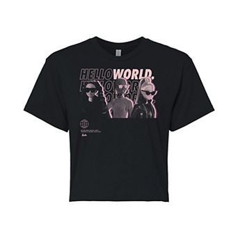 Juniors' Barbie "Hello World" Cropped Graphic Tee