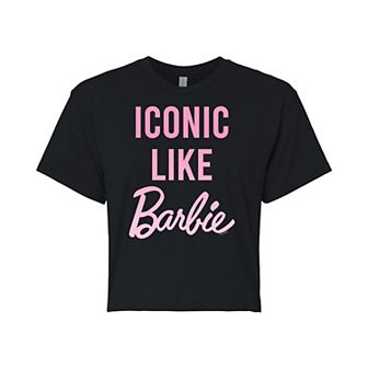 Juniors' Barbie "Iconic Like Barbie" Cropped Graphic Tee