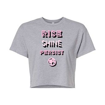 Juniors' Barbie "Rise, Shine, Persist" Cropped Graphic Tee