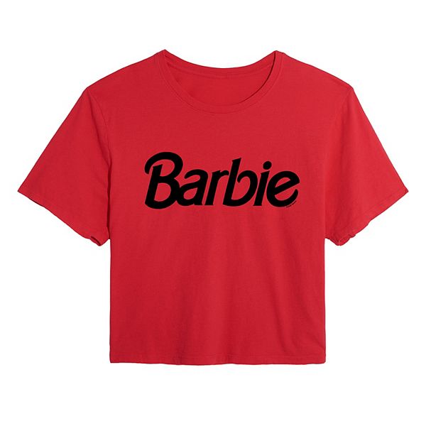 Juniors' Barbie Black Logo Cropped Graphic Tee
