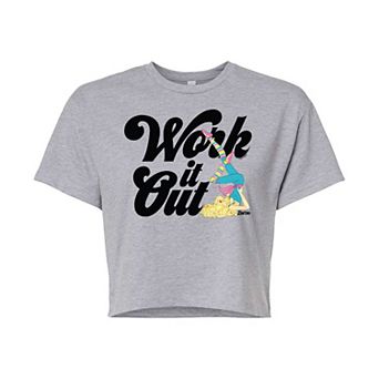 Juniors' Barbie "Work It Out" Cropped Graphic Tee