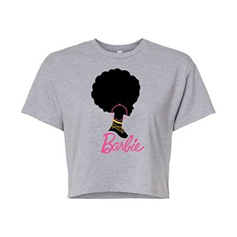 Juniors' Barbie Afro Silhouette Cropped Graphic Tee