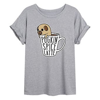 Juniors' Pugkin Spice Latte Oversized Graphic Tee