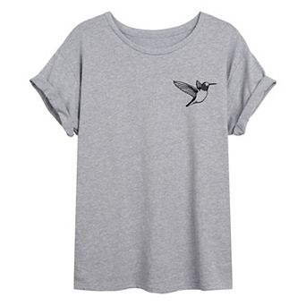 Juniors' Hummingbird Oversized Graphic Tee
