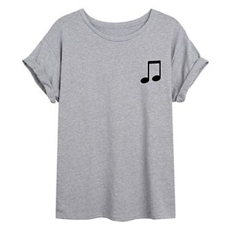 Juniors' Music Note Oversized Graphic Tee