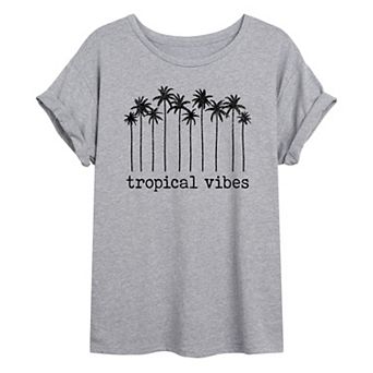 Juniors' "Tropical Vibes" Palm Trees Oversized Graphic Tee