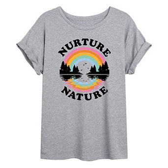 Juniors' "Nurture Nature" Oversized Graphic Tee