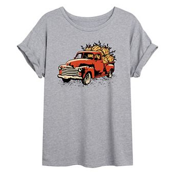 Juniors' Vintage Pumpkin Truck Oversized Graphic Tee