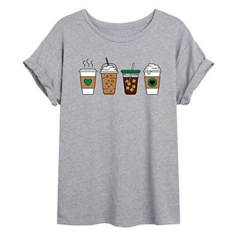 Juniors Coffee Cups Oversized Graphic Tee