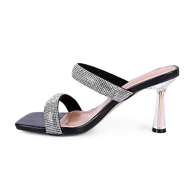 London Rag Dolls Diamante Women's Heeled Slide Sandals