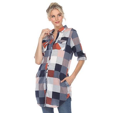 Women's White Mark Plaid Tunic Top