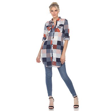 Women's White Mark Plaid Tunic Top
