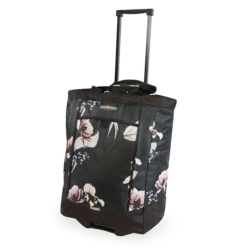 Pacific Coast Large Rolling Shopper Tote Bag, Black Floral