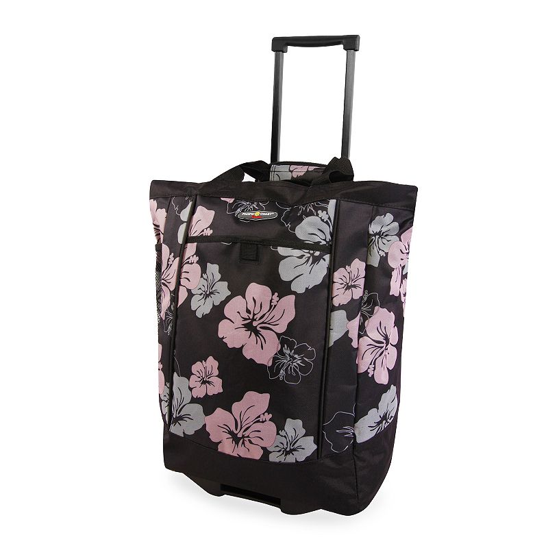 Pacific Coast Large Rolling Shopper Tote Bag, Pink Hibiscus