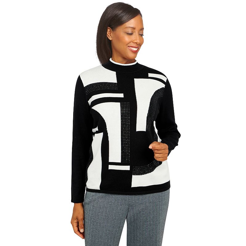 Plus Size Alfred Dunner Mockneck Long Sleeves Geometric Sweater, Womens, S