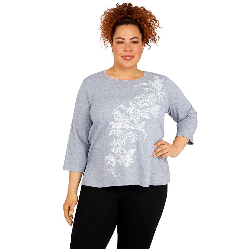 Plus Size Alfred Dunner Crewneck Three Quarter Sleeve Knit Top, Womens, Si