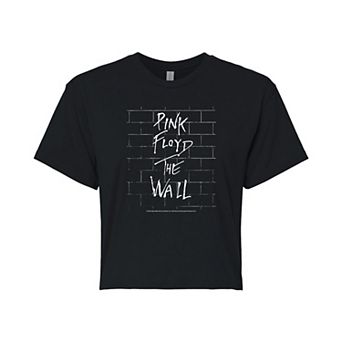 Juniors' Pink Floyd "The Wall" Black Brick Cropped Graphic Tee