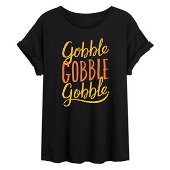 Juniors' "Gobble Gobble Gobble" Thanksgiving Oversized Graphic Tee