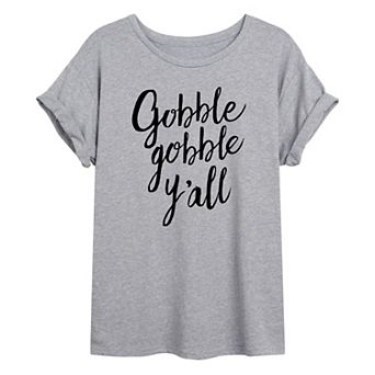 Juniors' "Gobble Goble Y'all" Thanksgiving Oversized Graphic Tee