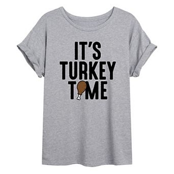 Juniors' "Turkey Time" Thanksgiving Oversized Graphic Tee