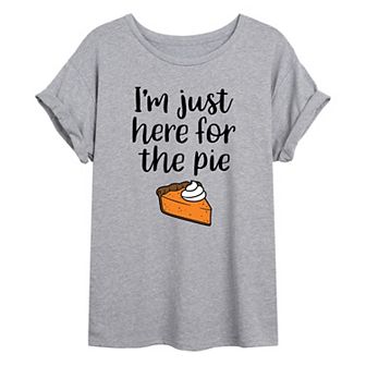 Juniors' "Here For The Pie" Thanksgiving Oversized Graphic Tee