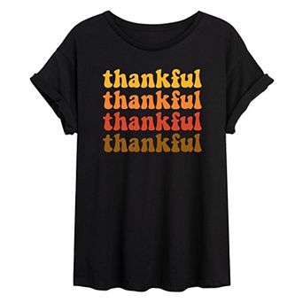 Juniors' "Thankful" Stacked Thanksgiving Oversized Graphic Tee
