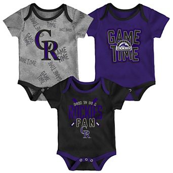 Newborn & Infant Colorado Rockies Black/Gray/Heathered Gray Game Time Three-Piece Bodysuit Set