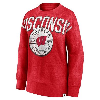 Women's Fanatics Branded Heathered Red Wisconsin Badgers Jump Distribution Pullover Sweatshirt