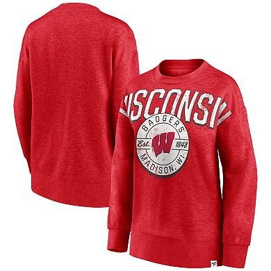 Women's Fanatics Branded Heathered Red Wisconsin Badgers Jump Distribution Pullover Sweatshirt