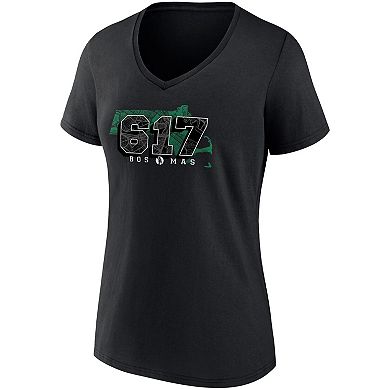 Women's Fanatics Branded Black Boston Celtics Hometown Collection 617 V-Neck T-Shirt