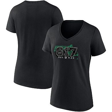 Women's Fanatics Branded Black Boston Celtics Hometown Collection 617 V-Neck T-Shirt