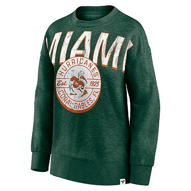 Women's Fanatics Branded Heathered Green Miami Hurricanes Jump Distribution Pullover Sweatshirt