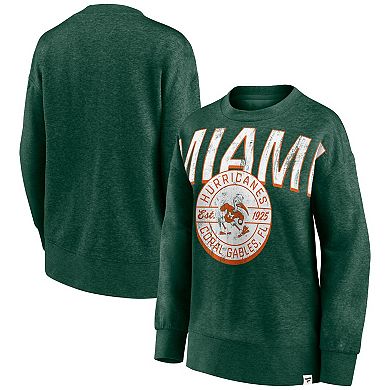 Women's Fanatics Branded Heathered Green Miami Hurricanes Jump Distribution Pullover Sweatshirt