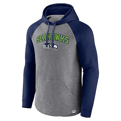 Men's Fanatics Branded Heathered Gray/College Navy Seattle Seahawks By Design Raglan Pullover Hoodie