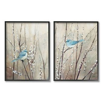 Stupell Home Decor Peaceful Perched Blue Birds Animal Framed Wall Art